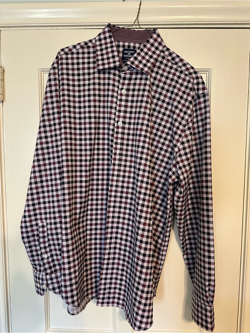 Society Of Threads Men's Black, White and Burgundy Check Dress Shirt